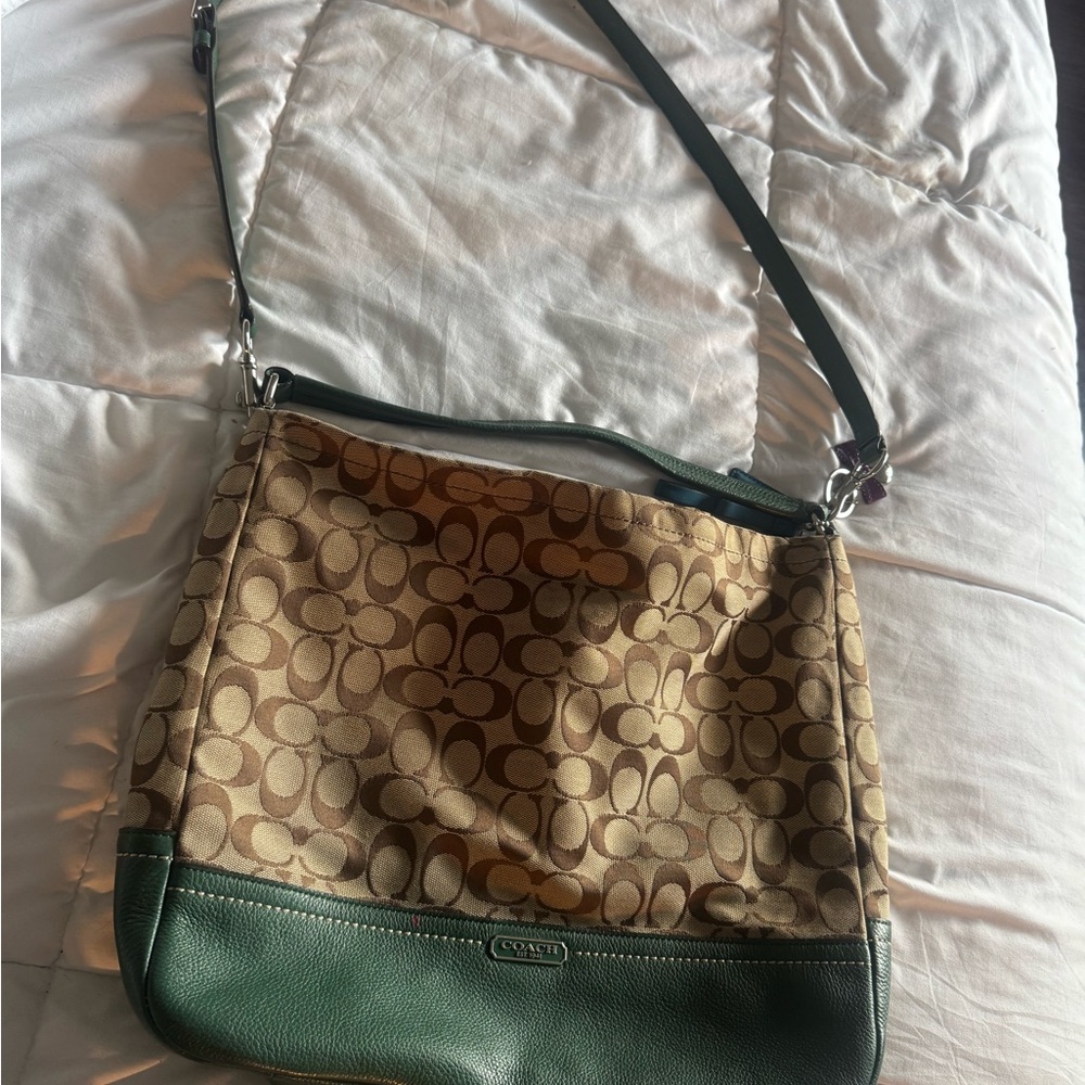 Coach Green and Brown Signature Shoulder Bag